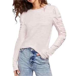 Free People We The Free Natasha‎ Women's Top Slub Knit Shirred Pink Ruched Sz XL